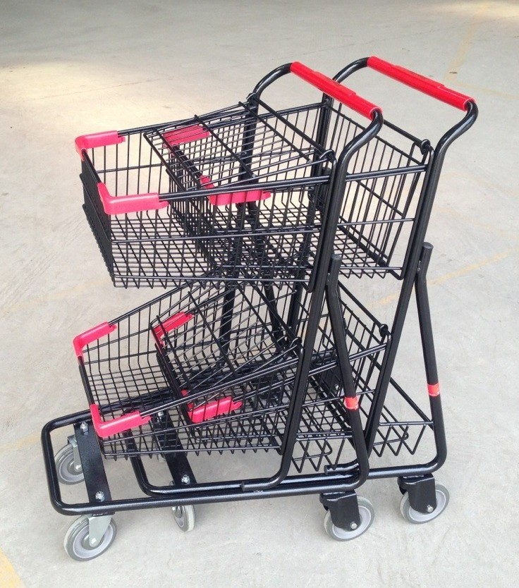 MOQ 100 PC Winn Dixie Supermarket Wire Basket Cart, Double Baskets Shopping Cart For Stores