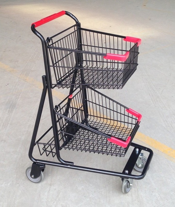 MOQ 100 PC Winn Dixie Supermarket Wire Basket Cart, Double Baskets Shopping Cart For Stores