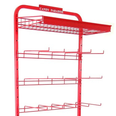 Supermarket promotional grocery metal rack with Candy, 6 layers metal display shelf with hanging hooks