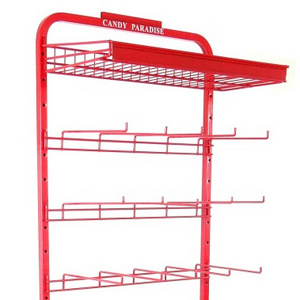 Supermarket promotional grocery metal rack with Candy, 6 layers metal display shelf with hanging hooks