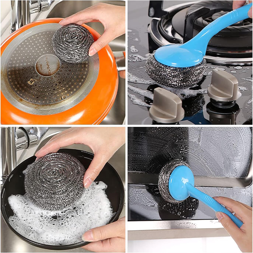 High Quality 60g Metal Stainless Steel Silver Kitchen Sponge Scrubber Cleaning Ball Wire Scrubber for Kitchen Food Service