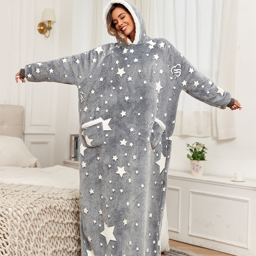 New Cozy Fluffy Fleece Onesie Wearable Full Size Shark Hoodie Blanket For  Adults grow in the dark