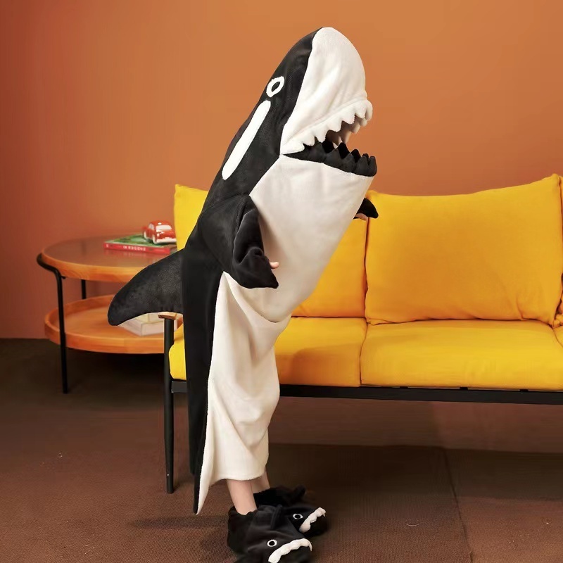 New Cozy Fluffy Fleece Onesie Wearable Full Size Shark Hoodie Blanket