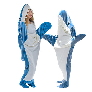 New Cozy Fluffy Fleece Onesie Wearable Full Size Shark Hoodie Blanket For  Adults