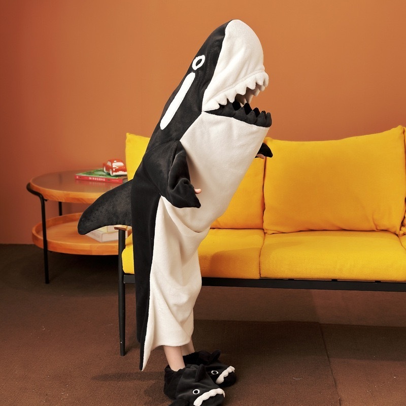 New Cozy Fluffy Fleece Onesie Wearable Full Size Shark Hoodie Blanket For  Adults