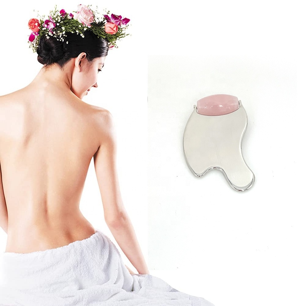 new custom shape butterfly facial cooling massage led rose quartz face stainless steel jade roller and gua sha