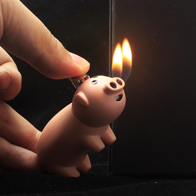 2023 Hot Sale Creative Lighter Mini Piglet Double Torch Butane Gas Cigarette Lighter Outdoor BBQ Ignition Cigar Lighter