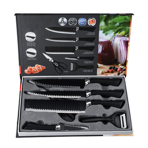 Kitchen Restaurant Gift Multi-function Non-stick Stainless Steel Wave Pattern Six-piece Set Peeler Chef Cooking Knife Set