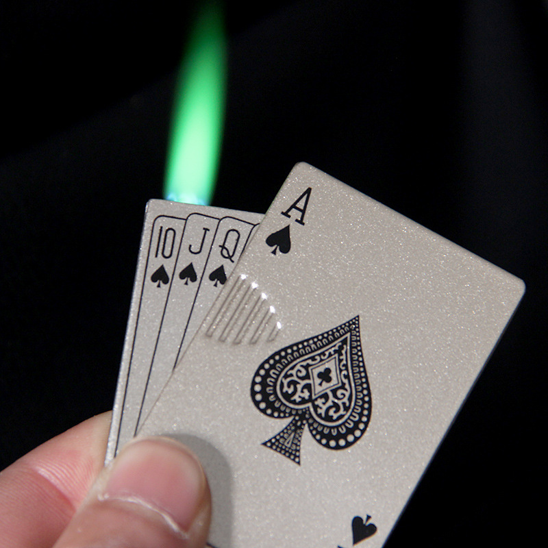 wholesale  green flame metal playing cards jet lighter spades ace clown poker windproof lighter smoking accessories