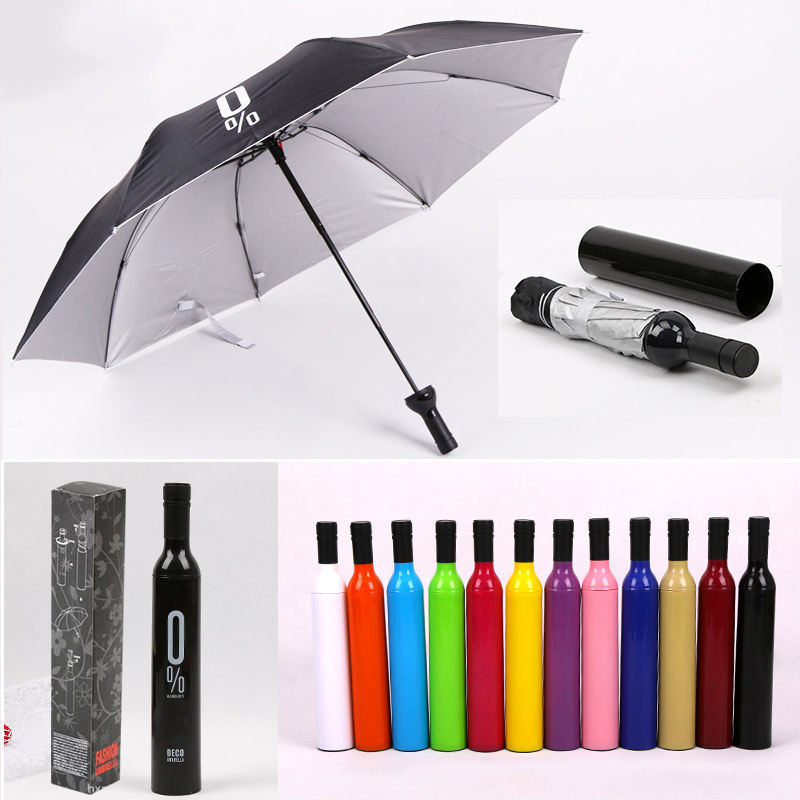 Custom logo  Travel Rainy Sunny 3 Folding Umbrella Logo Foldable Wine Bottle Umbrellas Design Solid Color Umbrella Promotional