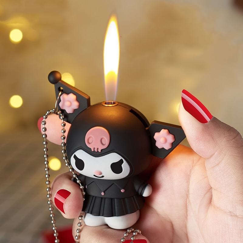 Creative Mini Kuromi Lighter Torch With pink Flame Kawaii Cigarette Lighter For Girls Friends Gift Lighter