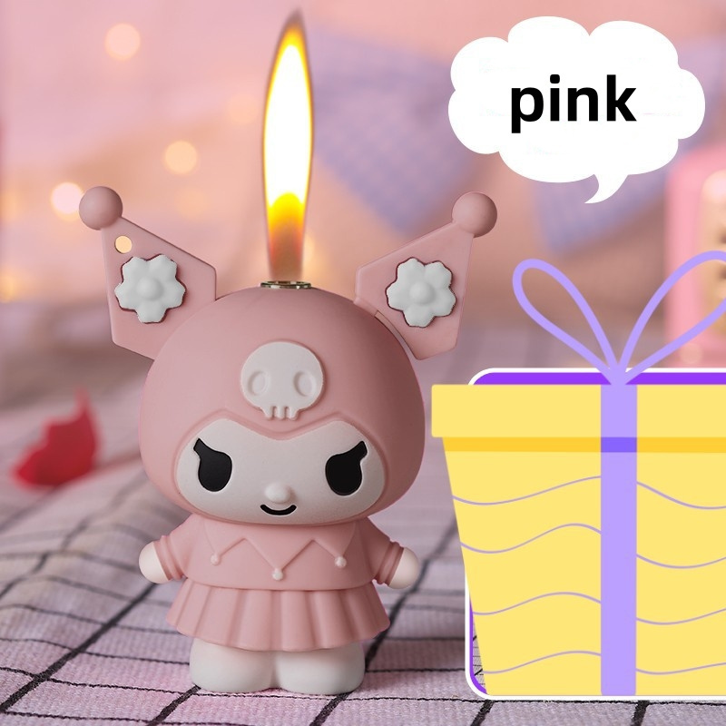 Creative Mini Kuromi Lighter Torch With pink Flame Kawaii Cigarette Lighter For Girls Friends Gift Lighter