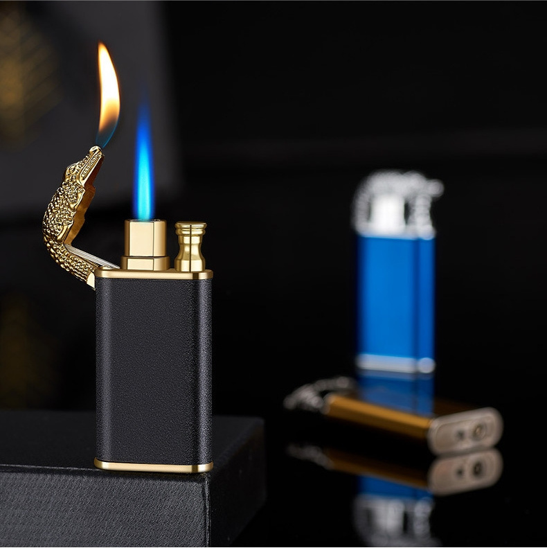 Wholesale frosted crocodile dolphin model metal butane lighter dual flame cigar cigarette lighter custom Logo