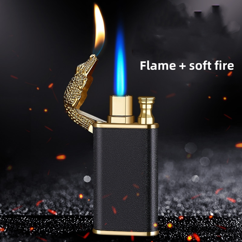 Wholesale frosted crocodile dolphin model metal butane lighter dual flame cigar cigarette lighter custom Logo