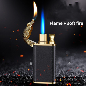 Wholesale frosted crocodile dolphin model metal butane lighter dual flame cigar cigarette lighter custom Logo