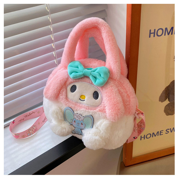 wholesale Cute Kuromi Melody Pacha dog plush doll handbag Japanese Sanrio girl cartoon plush hand carrier bag