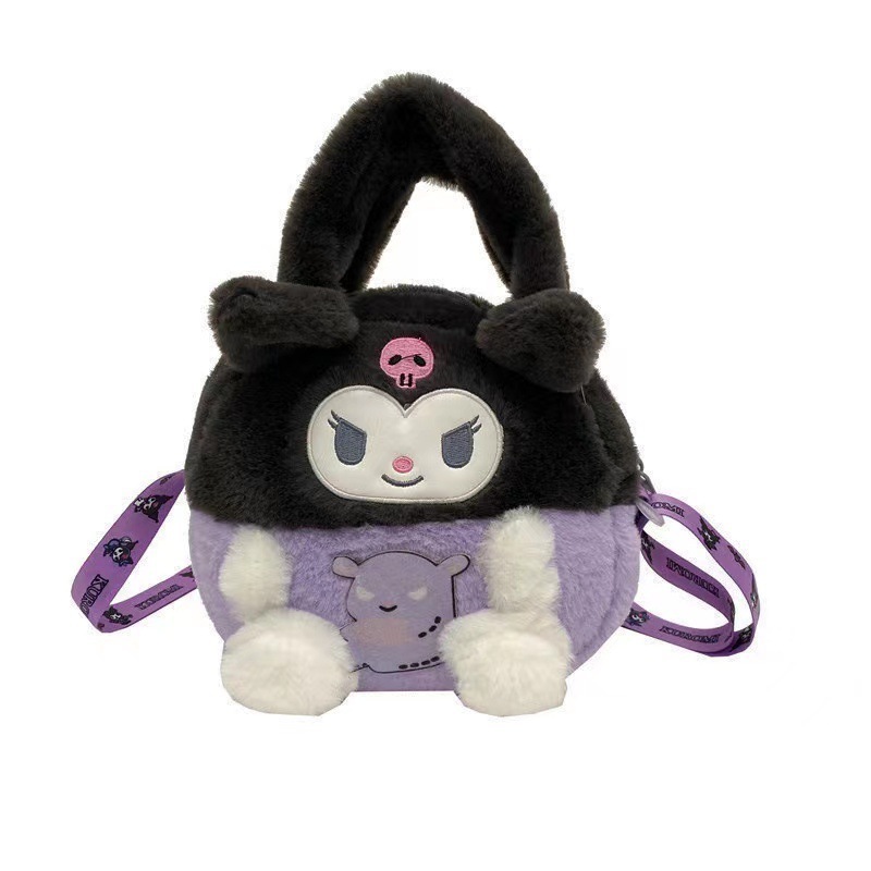 wholesale Cute Kuromi Melody Pacha dog plush doll handbag Japanese Sanrio girl cartoon plush hand carrier bag