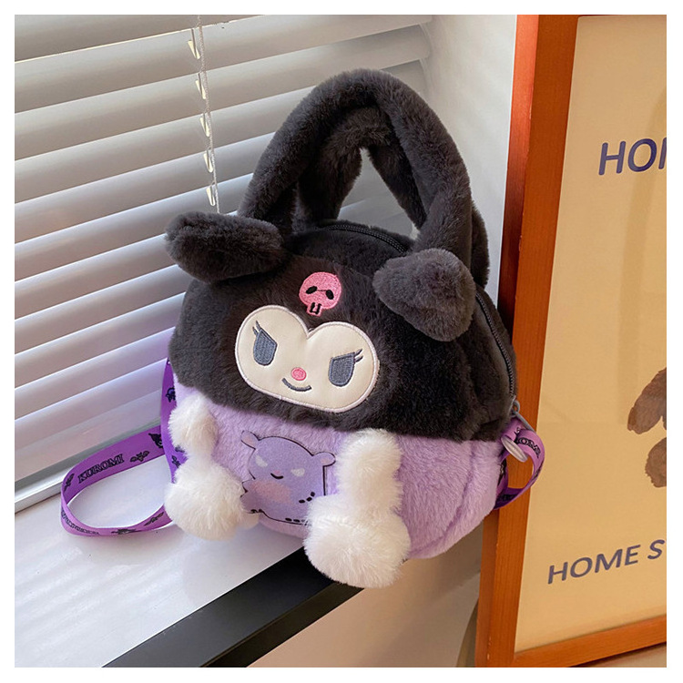 wholesale Cute Kuromi Melody Pacha dog plush doll handbag Japanese Sanrio girl cartoon plush hand carrier bag