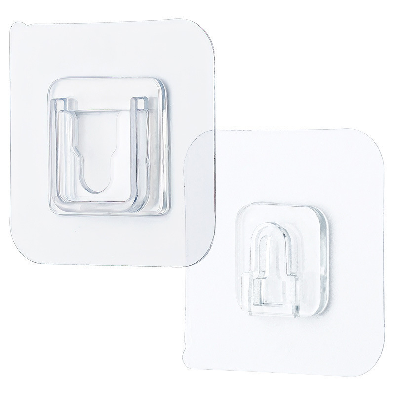 wholesale Waterproof Hanging Hook Removable Double-Sided Adhesive Plastic Solid Transparent Wall Mounted Sticky Hanging Hook