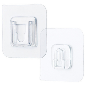 wholesale Waterproof Hanging Hook Removable Double-Sided Adhesive Plastic Solid Transparent Wall Mounted Sticky Hanging Hook