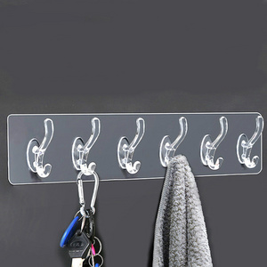 Multi-Purpose Coat Hat Hook Kitchen Bathroom Wall Hooks Strong hanger  Plastic Adhesive Sticker Crystal Row Rail Drawing Hooks