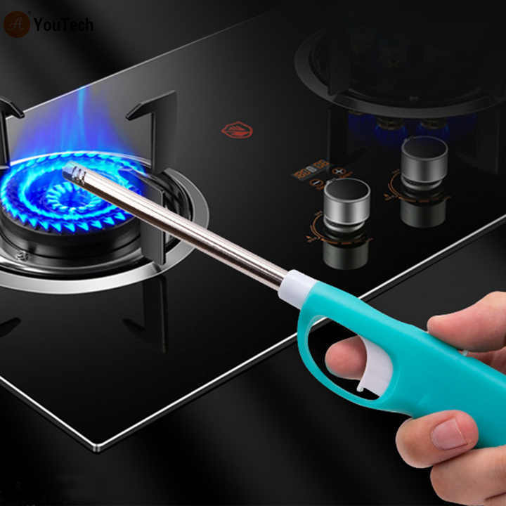 convenient  Kitchen Candle Lighter Metal ABS Butane Gas Stove Fireplace Pilot Lighters Refillable Multi-purpose Outdoor BBQ Tool