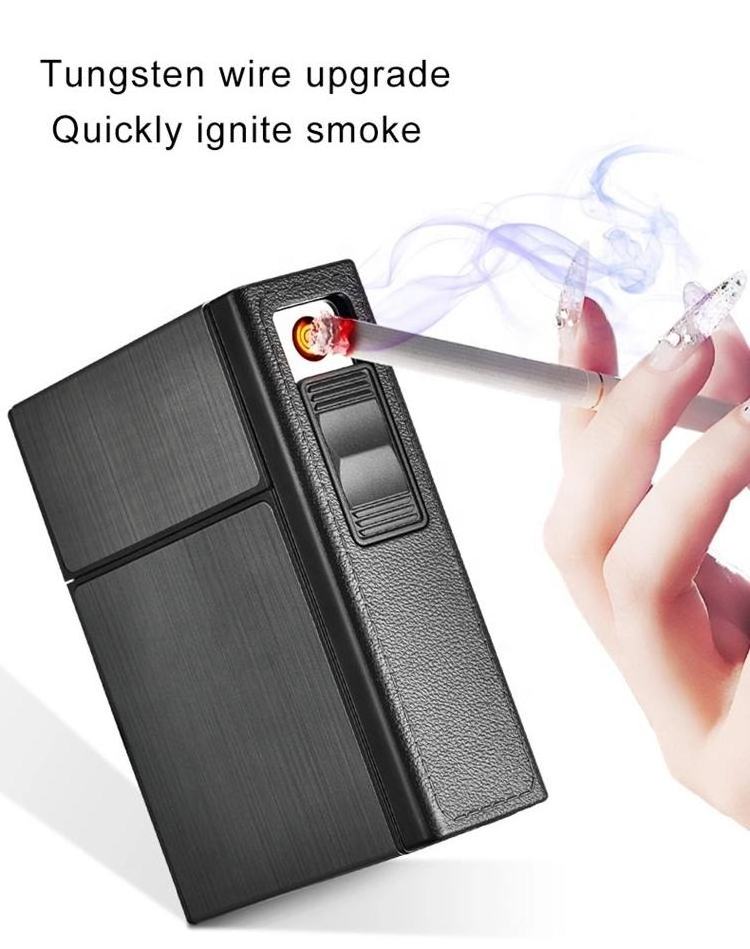 Cigarette Case with Built-in USB Lighter 2-in-1 Rechargeable Cigarette holder Box smoking Lighter  OEM Custom