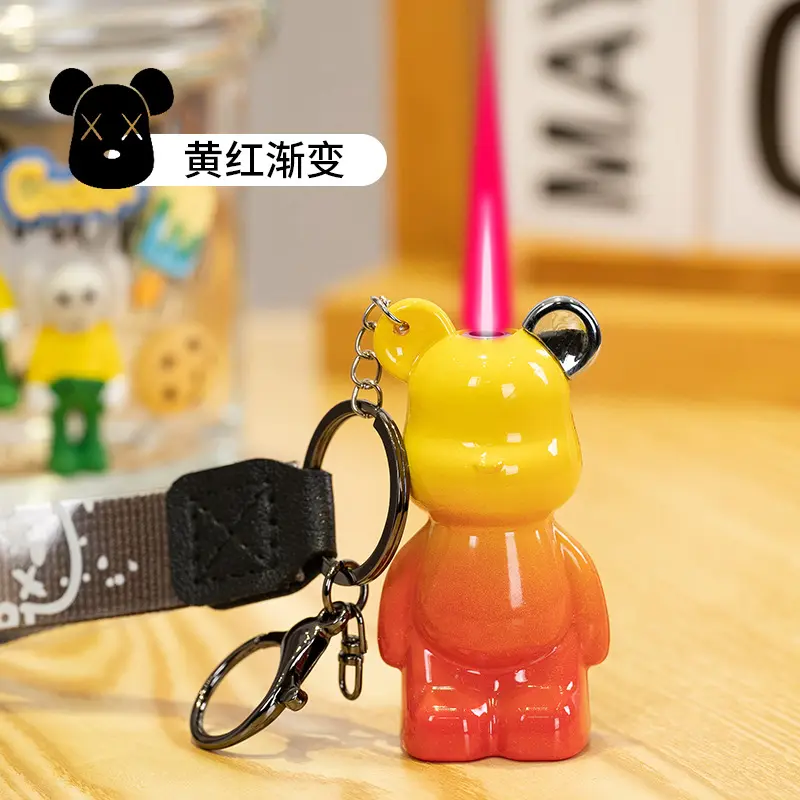 No gas bear lighter butane red flame cartoon cute with keychain gift smoking accessories windproof lighter