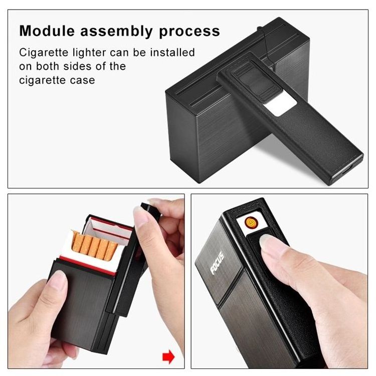 Cigarette Case with Built-in USB Lighter 2-in-1 Rechargeable Cigarette holder Box smoking Lighter  OEM Custom