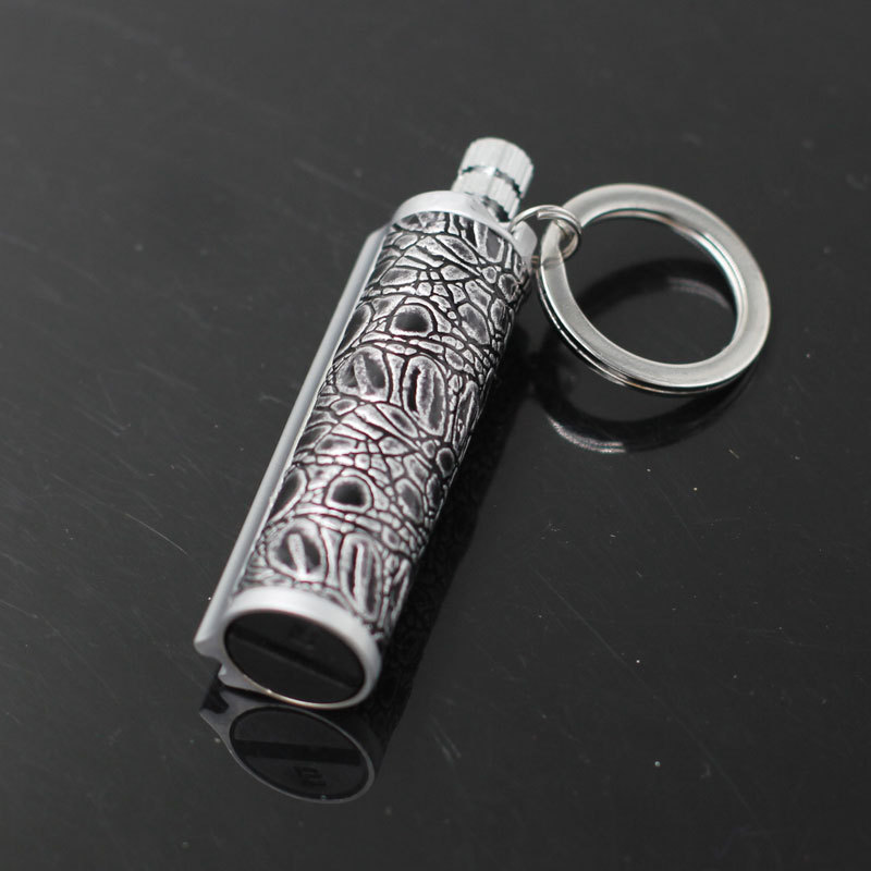 Wholesale leather wrapped metal rod keychain matching lighter waterproof kerosene oil lighter