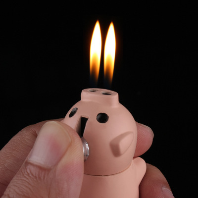 2023 Hot Sale Creative Lighter Mini Piglet Double Torch Butane Gas Cigarette Lighter Outdoor BBQ Ignition Cigar Lighter