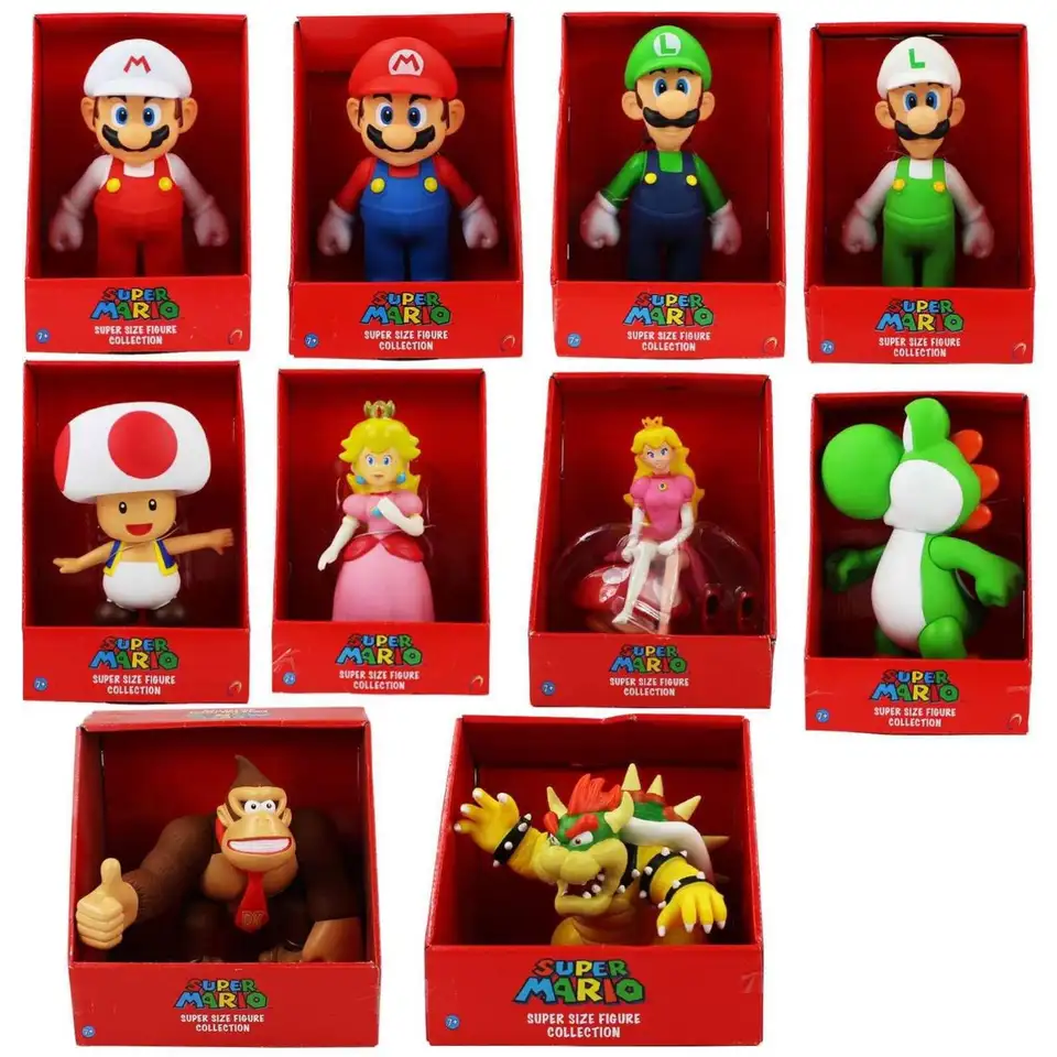 PVC Mario Super Marie Yoshilong 23cm Princess Luigi Mushroom Head Family Children Party Gift Ornaments Toys