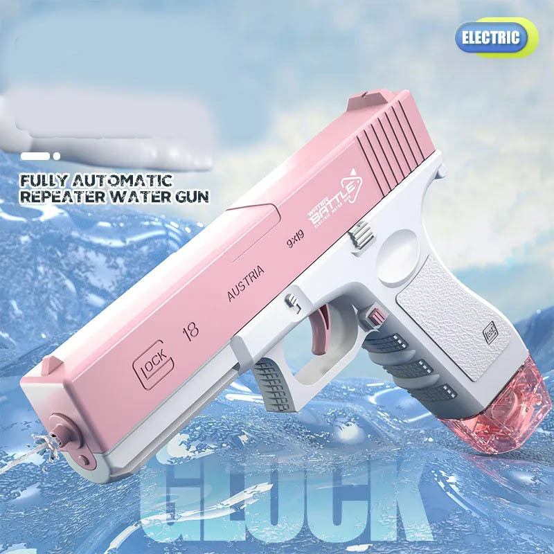 Electric Water Gun Automatic Squirt Guns with both magazines clips One Button Glock pistol ABS  Water Soaker Gun Toy