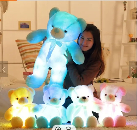 Hot Selling Led Teddy Bear Color Luminous Plush Animal Kids Sleeping Toy Collar Bear Valentine's Day Gift Teddy Bear Plush Toy