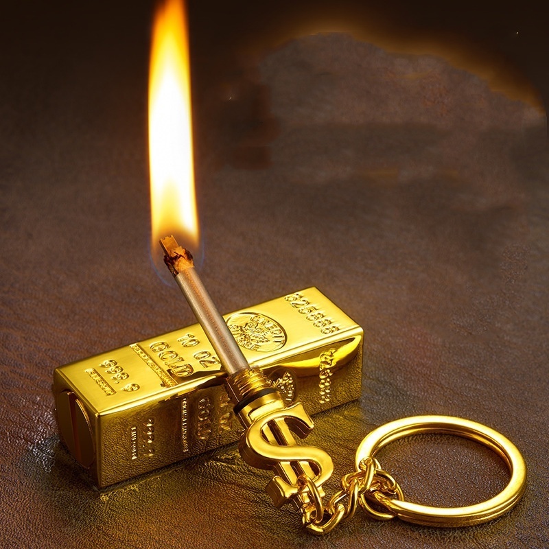 Creative Gold Bar lighter Vintage kerosene lighter matched with metal key chain