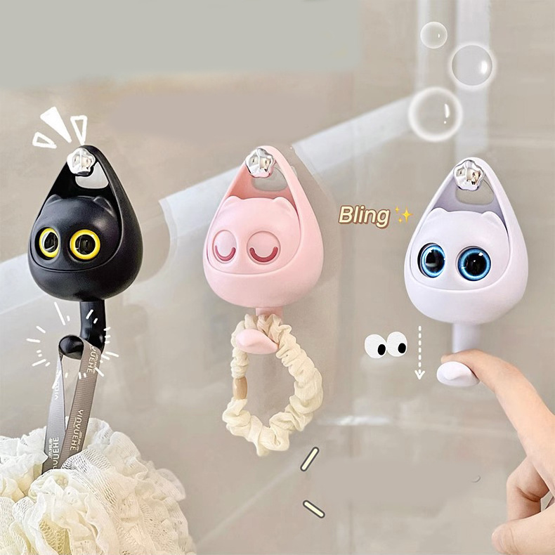 Creative Cute Blinking Cat Wall Hanging Hook for Clothes Hat Scarf Key Free Punching  Pet Hooks Without Drilling  Hanger Rack