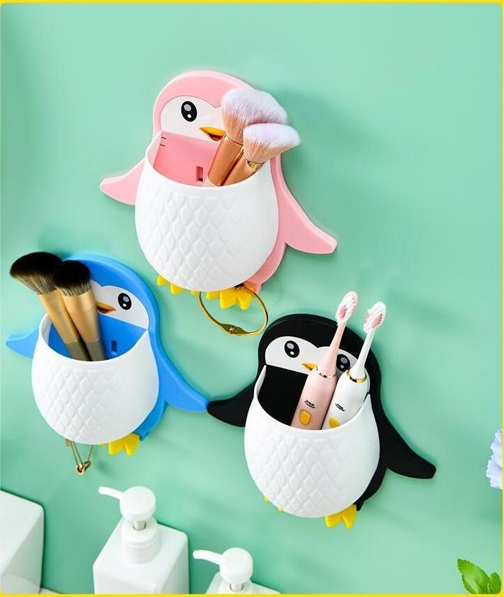 Bathroom Bedroom Wall Storage Cosmetic Jewelry Toothpaste Toothbrush Key Towel Rack Penguin Drainage Storage Mobile Phone Rack