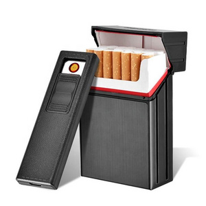 Cigarette Case with Built-in USB Lighter 2-in-1 Rechargeable Cigarette holder Box smoking Lighter  OEM Custom