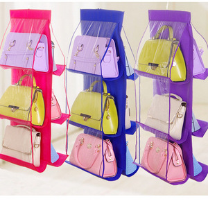 wholesale 6Pocket Hanging Handbag Organizer for Wardrobe Closet Transparent Storage Bag Double-sided Handbag storage organizer