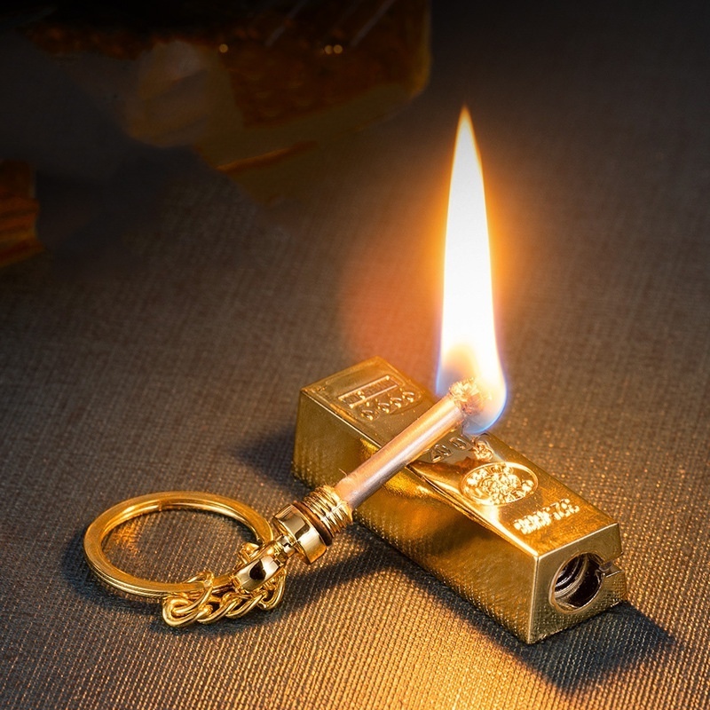 Creative Gold Bar lighter Vintage kerosene lighter matched with metal key chain