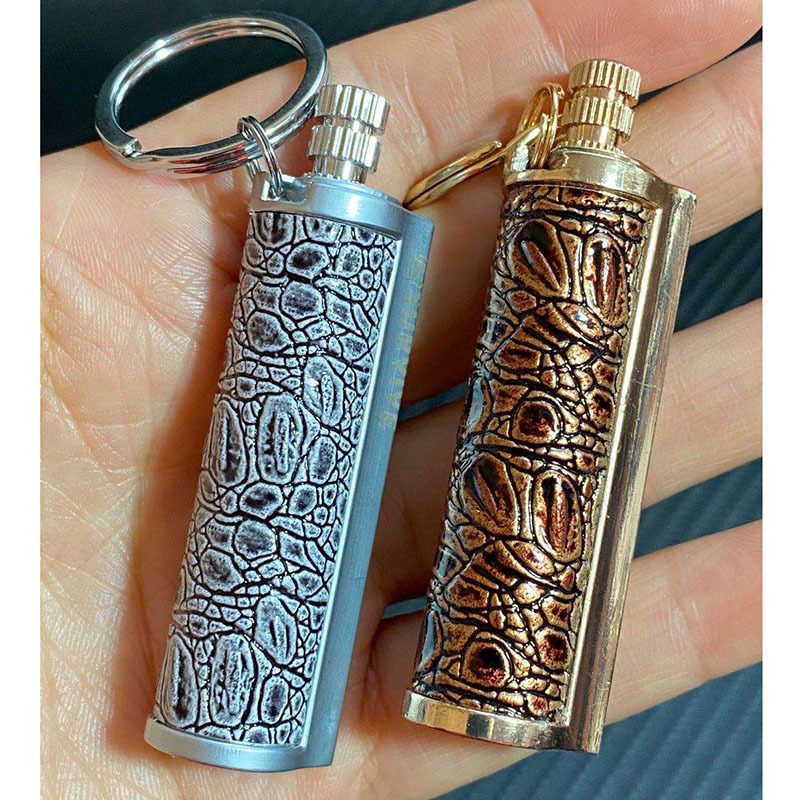 Wholesale leather wrapped metal rod keychain matching lighter waterproof kerosene oil lighter