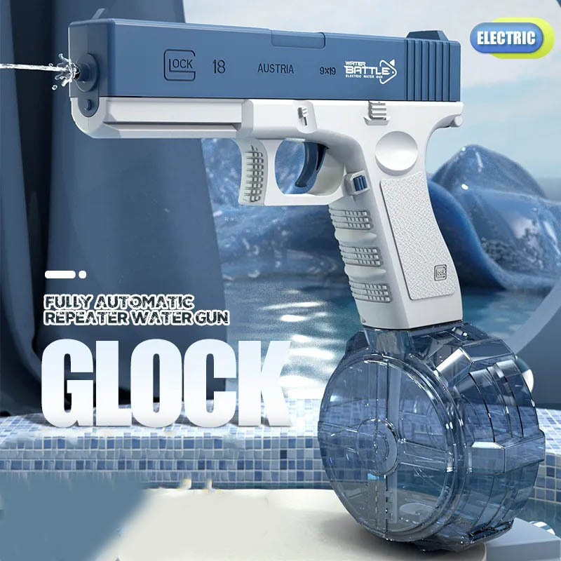 Electric Water Gun Automatic Squirt Guns with both magazines clips One Button Glock pistol ABS  Water Soaker Gun Toy