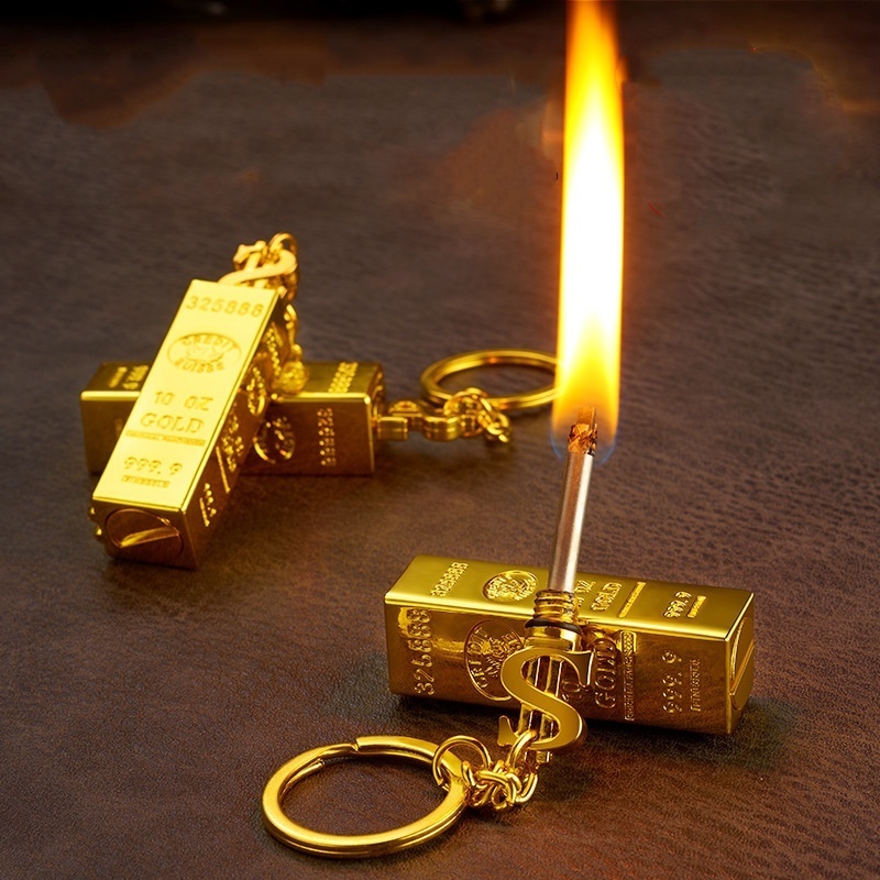 Creative Gold Bar lighter Vintage kerosene lighter matched with metal key chain