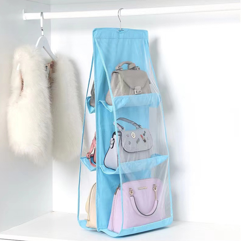 wholesale 6Pocket Hanging Handbag Organizer for Wardrobe Closet Transparent Storage Bag Double-sided Handbag storage organizer