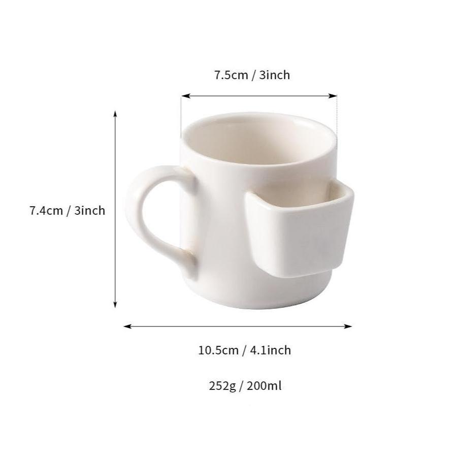 Custom logo modern high beauty pocket design milk coffee cup ceramic cookie mug with biscuit holder