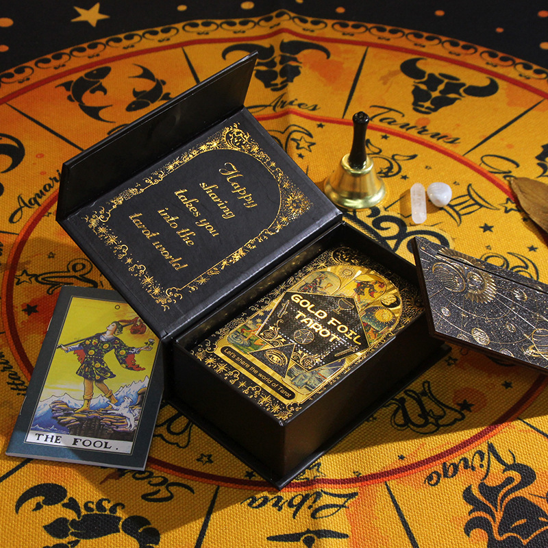 Wholesale New Collector'S Edition Tarot Cardspet Black Gold Sun Classic Gold Foil Tarot Cards With Guidebook Custom Tarot Cards