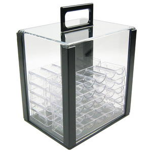 High Quality Acrylic 1000 Chip Suitcase Square Chip Storage Box Transparent Comes With 10 Trays