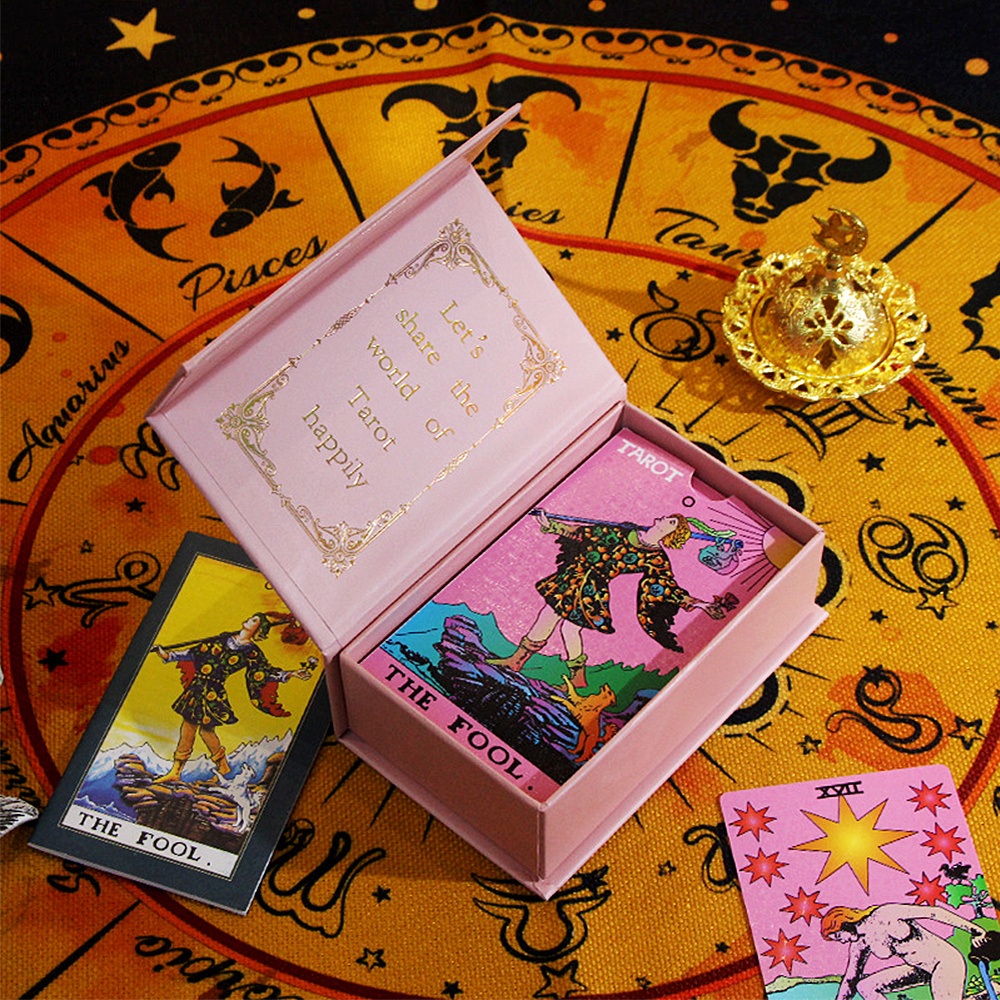 Plastic PET Water Proof Gold Leaf Rose Gold Tarot Cards Color Printing Tarot Cards With Guidebook