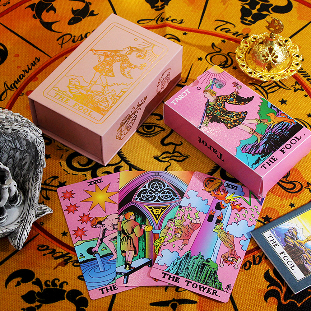 Plastic PET Water Proof Gold Leaf Rose Gold Tarot Cards Color Printing Tarot Cards With Guidebook