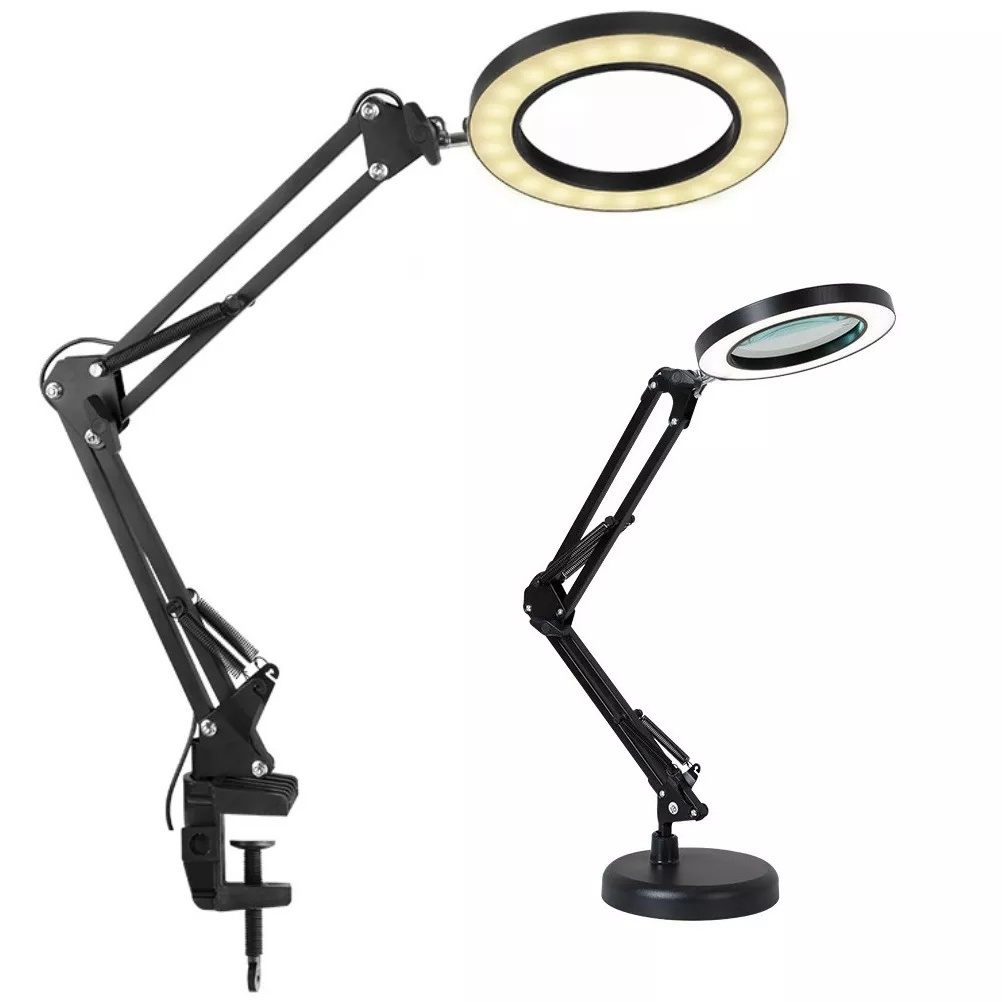 CSX Magnifier Lamp USB Clip-on Table Lamp Adjustable Swing Arm LED Magnifying Desk Lamp Glass Light with Clamp